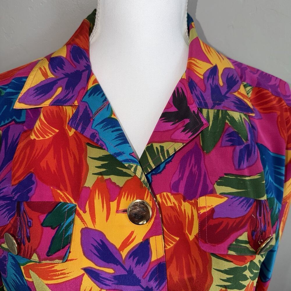 Vintage Adam Douglas 100% Silk Women’s Jacket Blazer Retro Tropical Size S - Picture 2 of 9